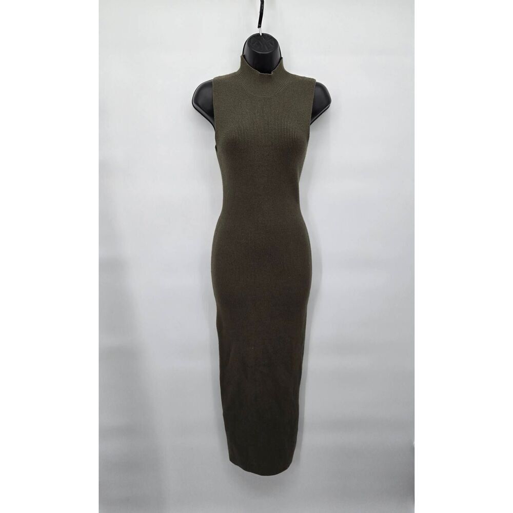 Pretty Garden Sleeveless Sweater Dress Size Medium Ribbed Olive Green - Picture 2 of 9